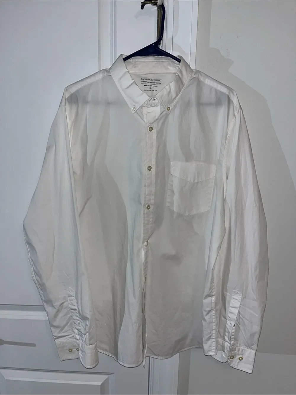 White Banana Republic Luxe Poplin Organic Cotton pocket Shirt Untucked Slim Fit